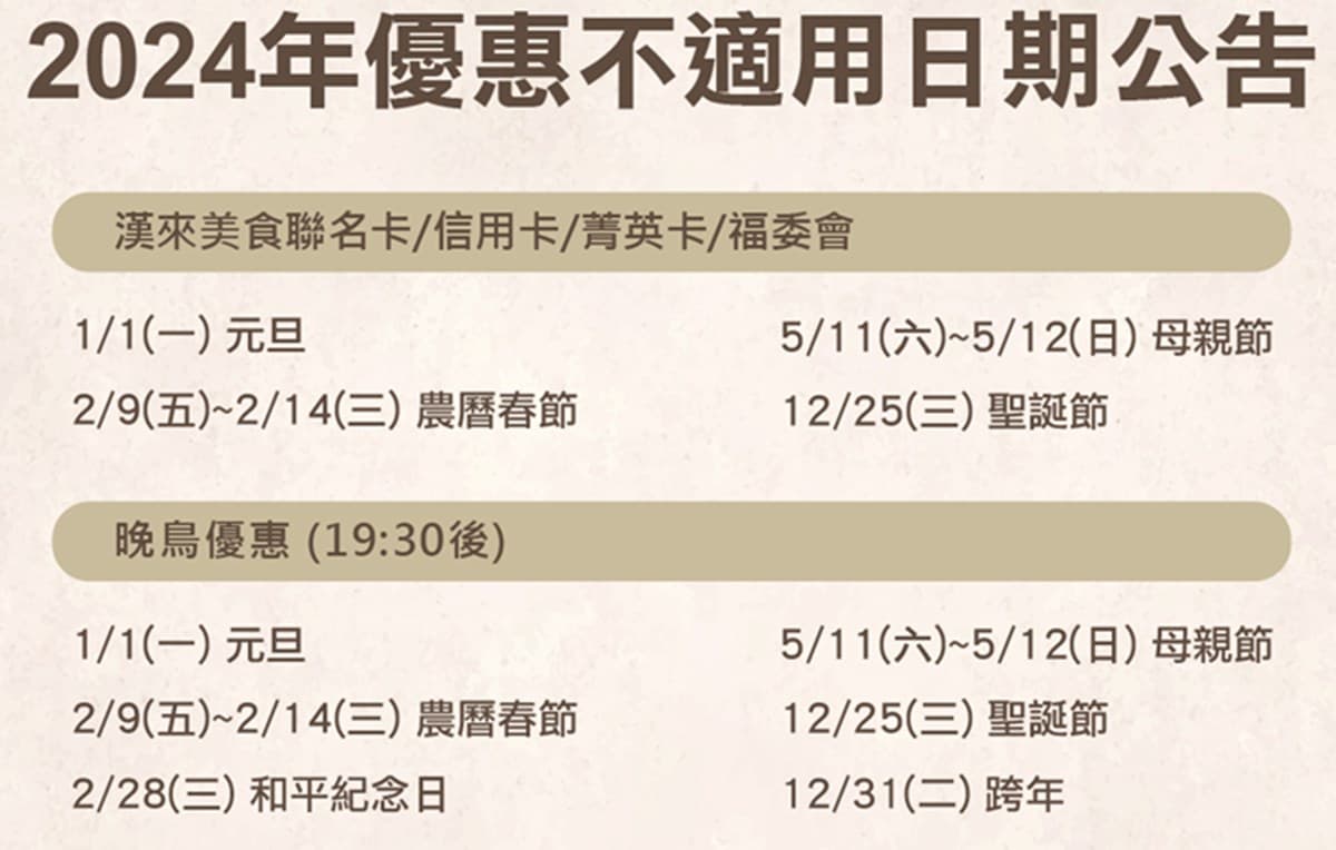 最高現省236元!漢來吃到飽「這時段」下殺8折,連續1整年享優惠 最高現省236元!漢來吃到飽「這時段」下殺8折,連續1整年享優惠