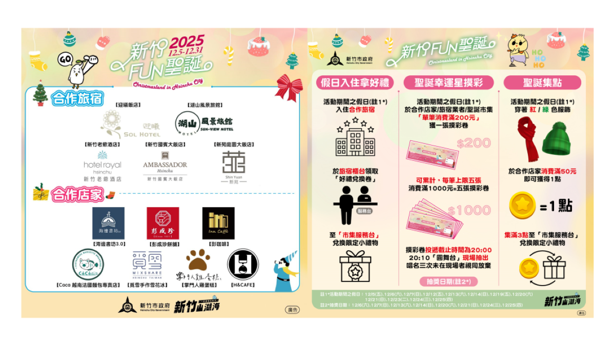 2025新竹FUN聖誕!住飯店拿摸彩券、逛店家集點送小禮,精選合作店家一次看 2025新竹FUN聖誕!住飯店拿摸彩券、逛店家集點送小禮,精選合作店家一次看