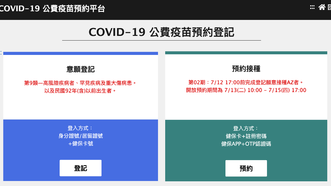 「18歲以上」全開放!預約有2種疫苗可選,系統大當機呼籲民眾可晚些登記 18歲以上民眾可進行意願登記。(圖/翻攝自公費疫苗預約平台) 今開放「18歲以上」疫苗意願登記 AZ、莫德納都可選