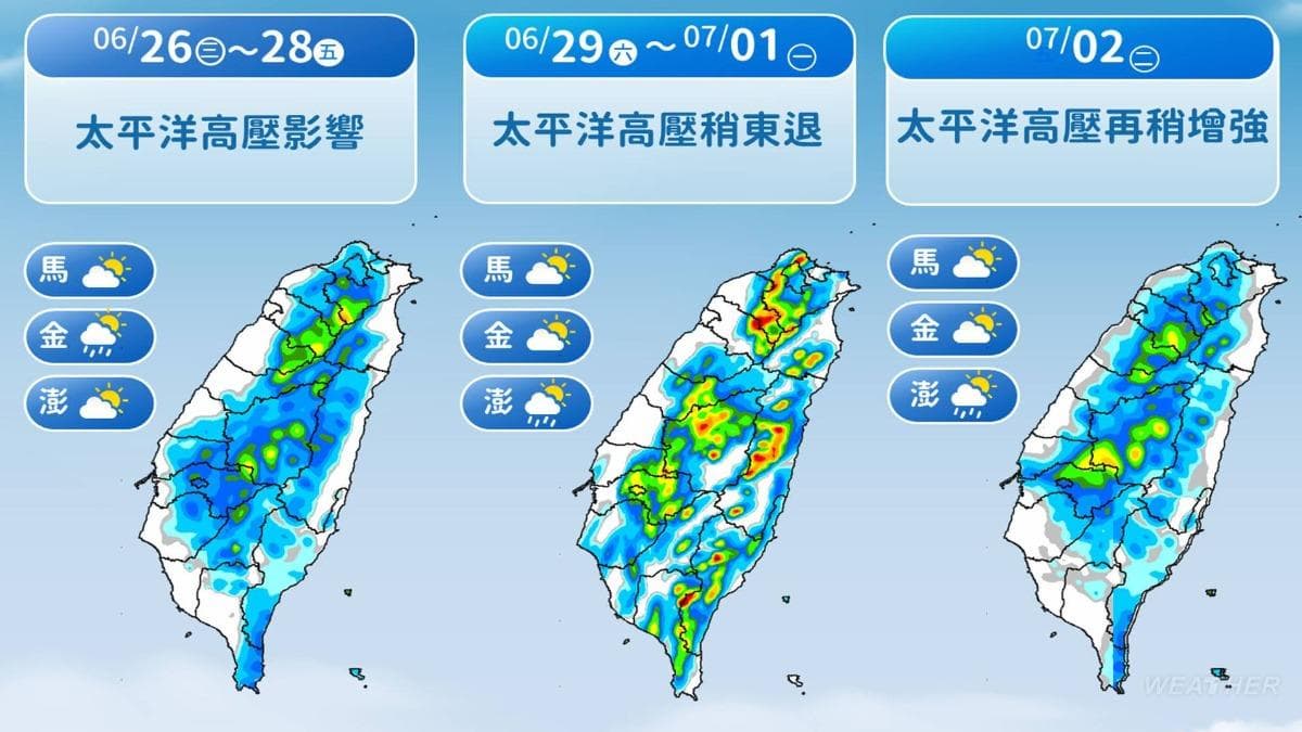 今起午後雷雨狂炸!一圖看懂降雨熱區,未來一週天氣曝光 未來一週降雨趨勢。(圖/TVBS)