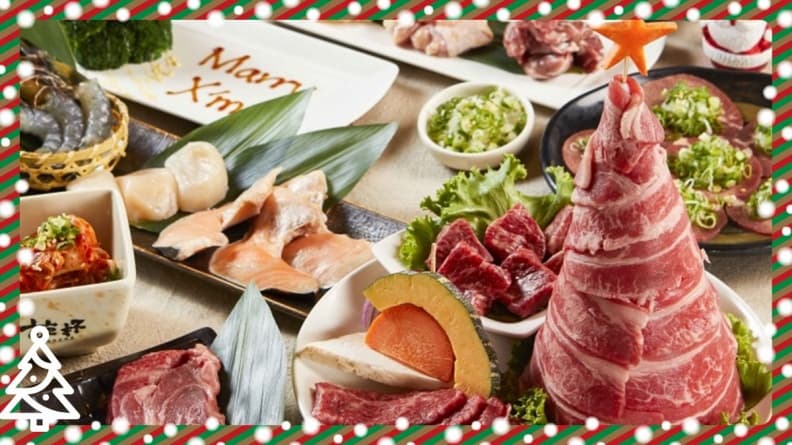 燒肉聖誕樹、雪人棉花糖,聖誕大餐走可愛風!