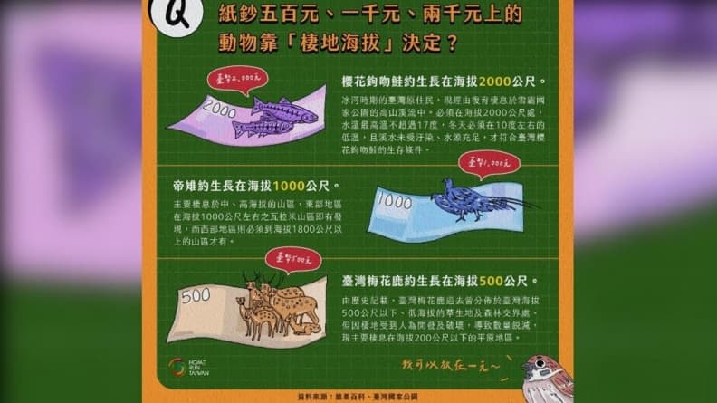 長知識了!新台幣票面金額與動物依「這個」決定,網友:1元應改成「牠」 長知識了!新台幣票面金額與動物依「這個」決定,網友:1元應改成「牠」