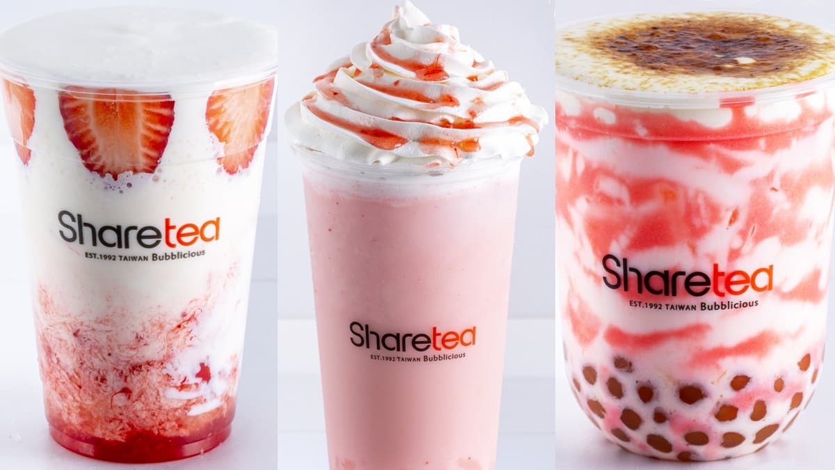 粉紅漸層超美!Sharetea 3款「莓好春漾」新品:草莓椰椰雪酪、草莓厚鮮奶