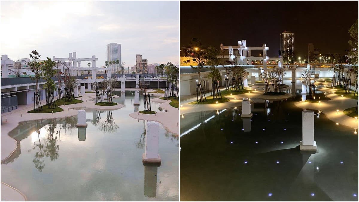 台南網美新景點!夢幻白色潟湖「河樂廣場」,親水打卡熱門地標日夜景曝光