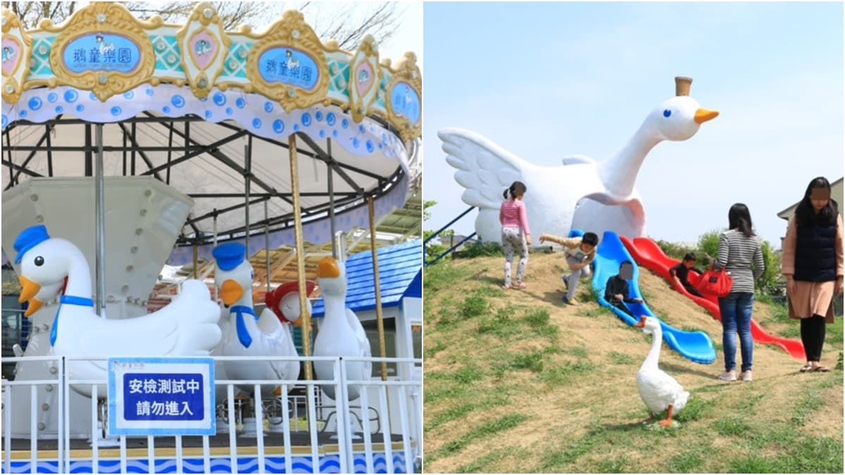 我的老天「鵝」!雲林免費親子新景點,旋轉「木鵝」太逗趣,還有白鵝溜滑梯