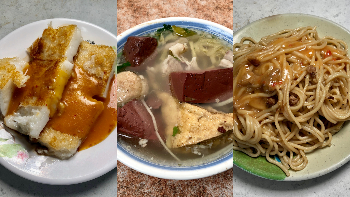100元搞定!豐原人早餐點這套:煎赤赤蘿蔔糕+料比湯多「豬血綜合湯」+淋醬炒麵