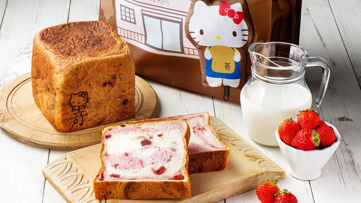 Kitty控快筆記!Hello Kitty「草莓牛奶生吐司」絕美大石理紋太欠吃,超可愛環保袋免費送