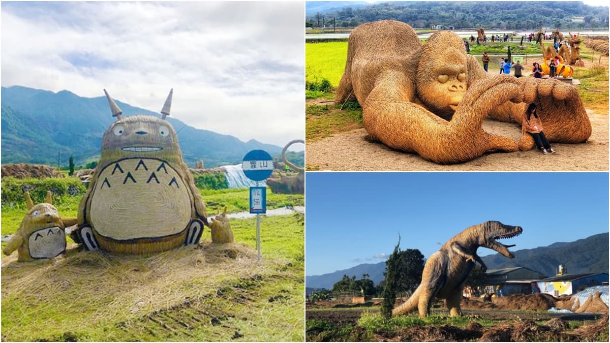 大型動物園來了!花蓮「富里稻草藝術節」正式登場,20組作品先拍龍貓車站、暴龍、企鵝