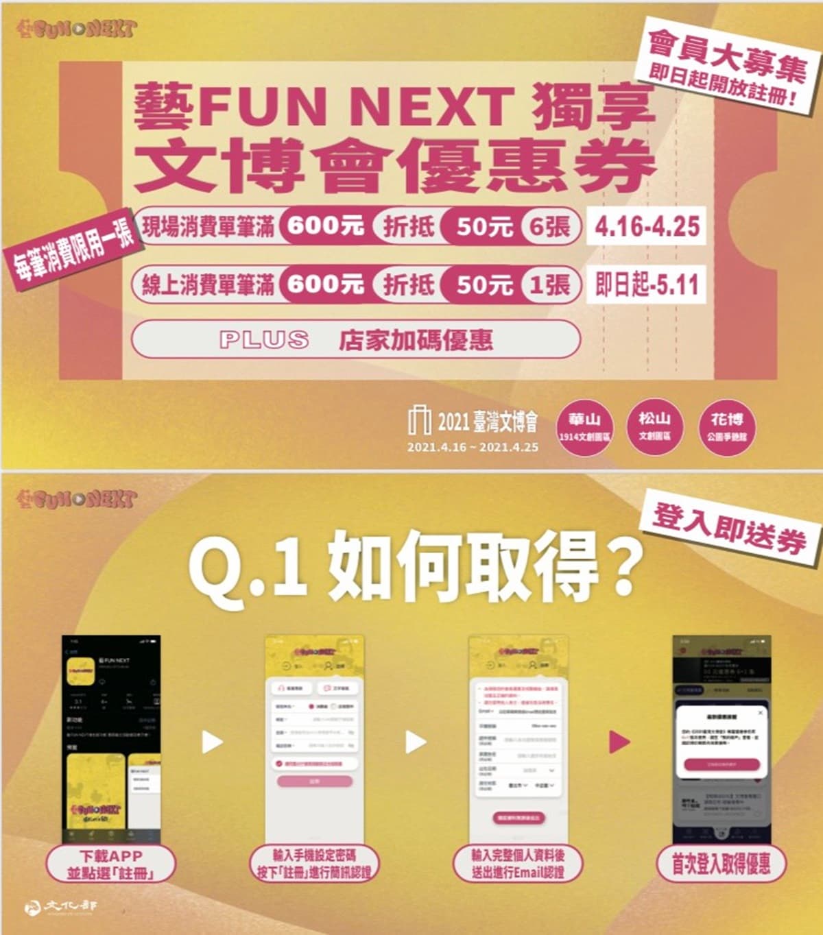 新版「藝FUN券」來了!4/16登場「文博會」最高一次省350元,實體、線上都可用 新版「藝FUN券」來了!4/16登場「文博會」最高一次省350元,實體、線上都可用