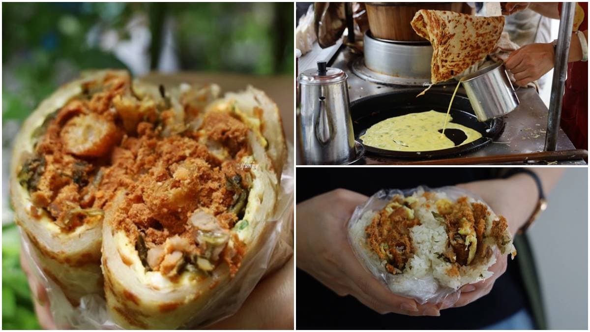 IG熱搜隱藏版早餐!「蔥油餅飯糰」現擀現做超厚實,爆量內餡加「花生糖粉」才過癮