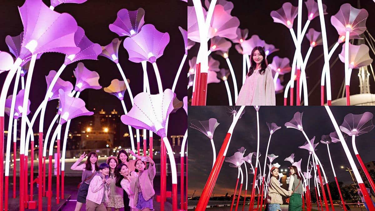 高雄出現6公尺高「巨人的花園」!54朵巨型喇叭花排排站,晚上還會唱歌