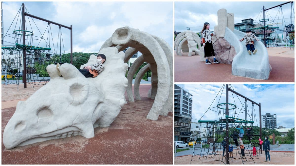 巨大三角龍化石!新北「恐龍公園」先衝尾巴溜滑梯,山形攀爬網小孩放電必玩
