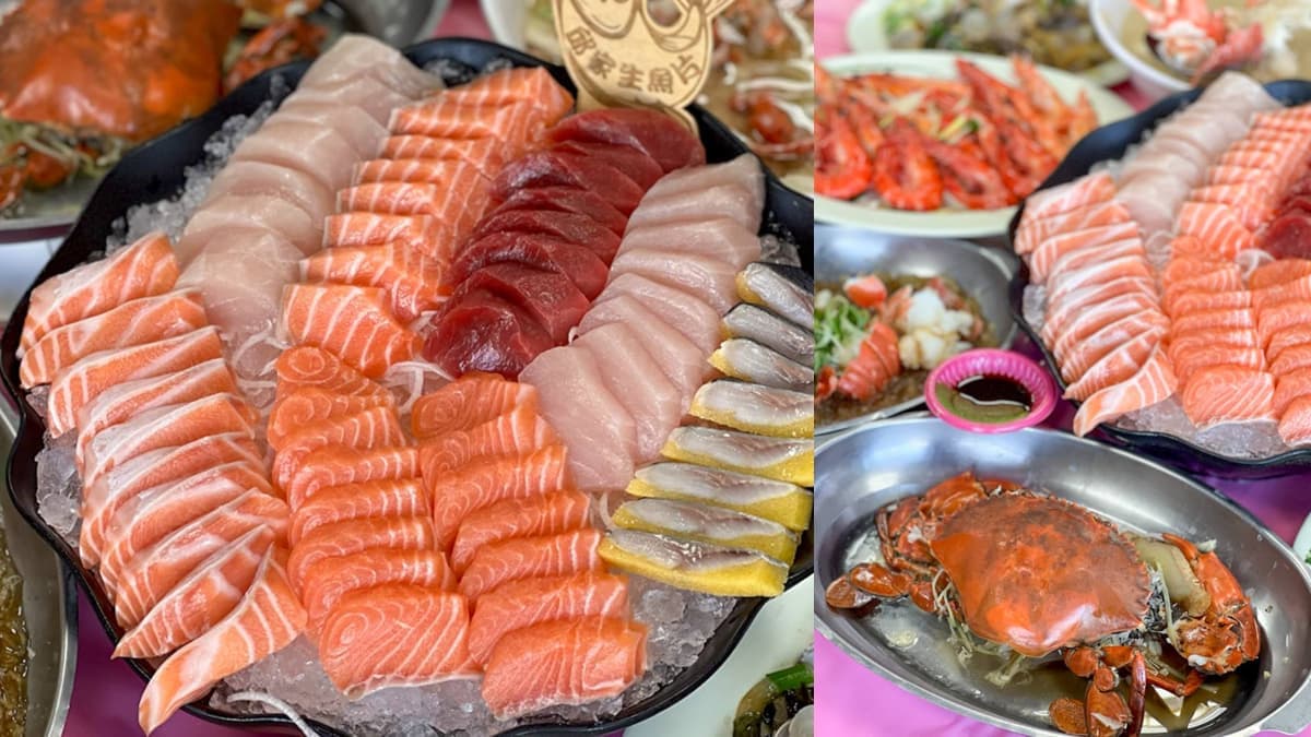 生魚片滿到爆出碗公!擺滿40片只要200元,再爽嗑現抓龍蝦、螃蟹