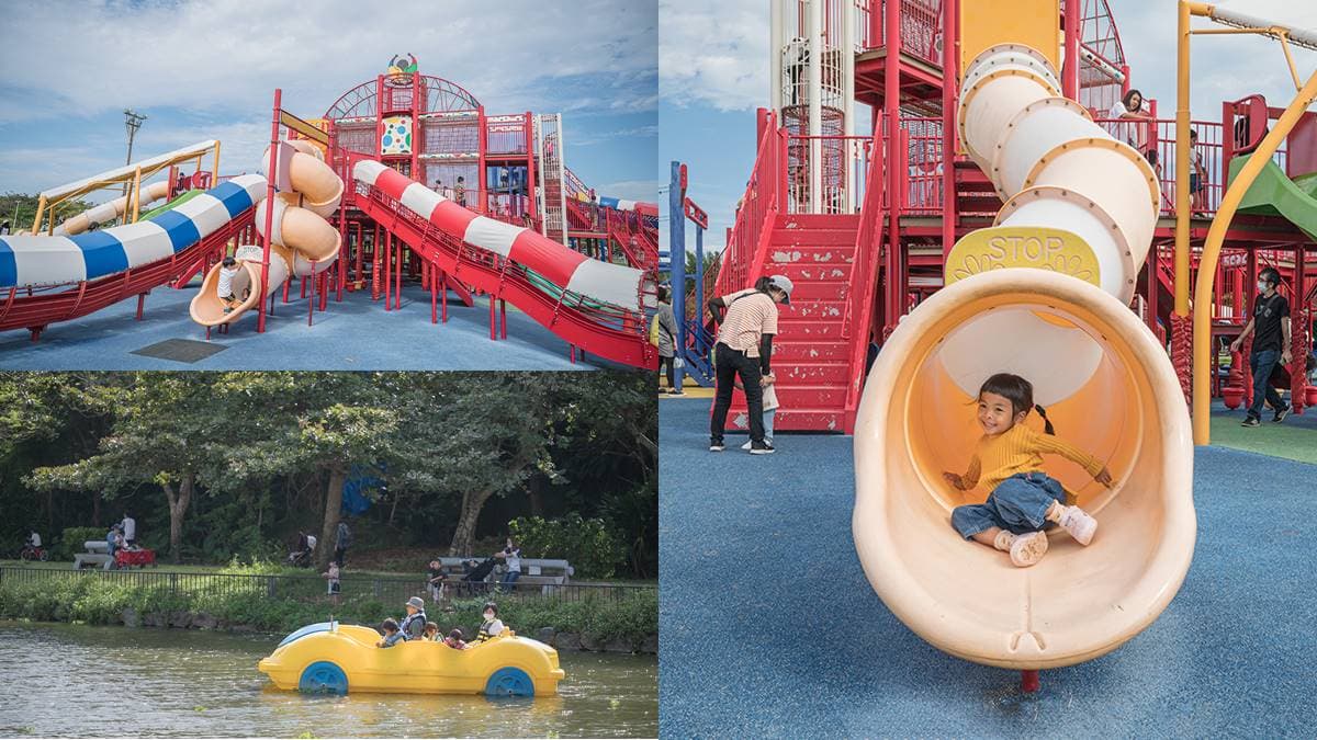 免費玩「沖繩最強公園」!佔地萬坪玩翻「7座巨型滑梯」,還能邊划船邊餵魚