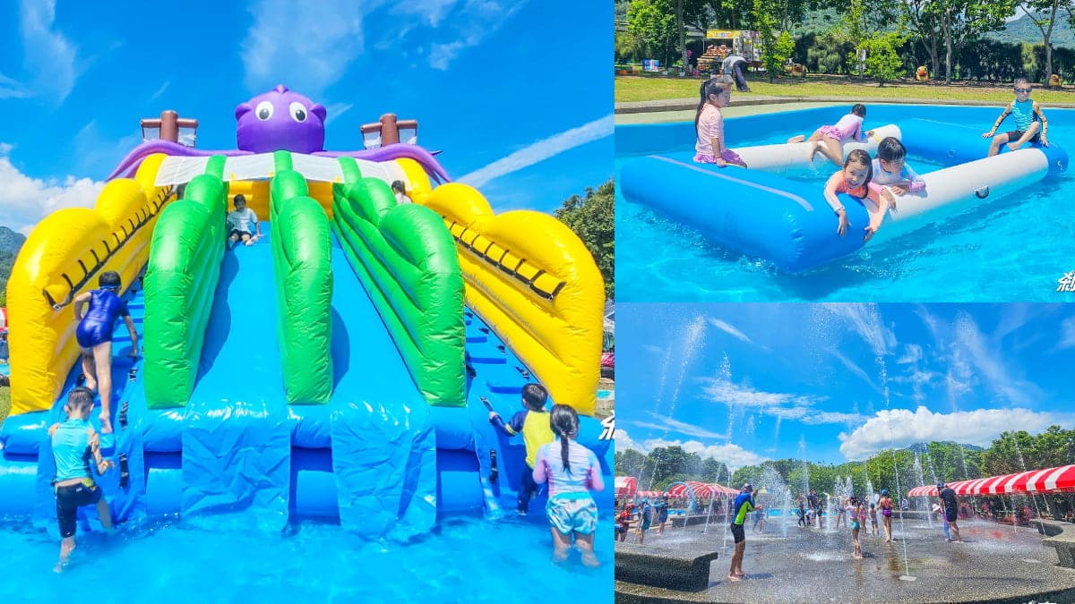 100元1票玩到飽!「南投水樂園」好玩到併軌,先衝章魚氣墊溜滑梯、大噴泉