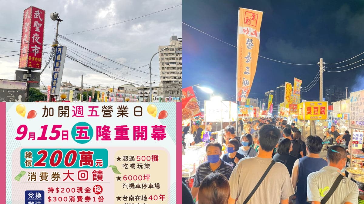 台南人逛起來!武聖夜市「這天」起加開週五營業日,加碼換「300元消費券」
