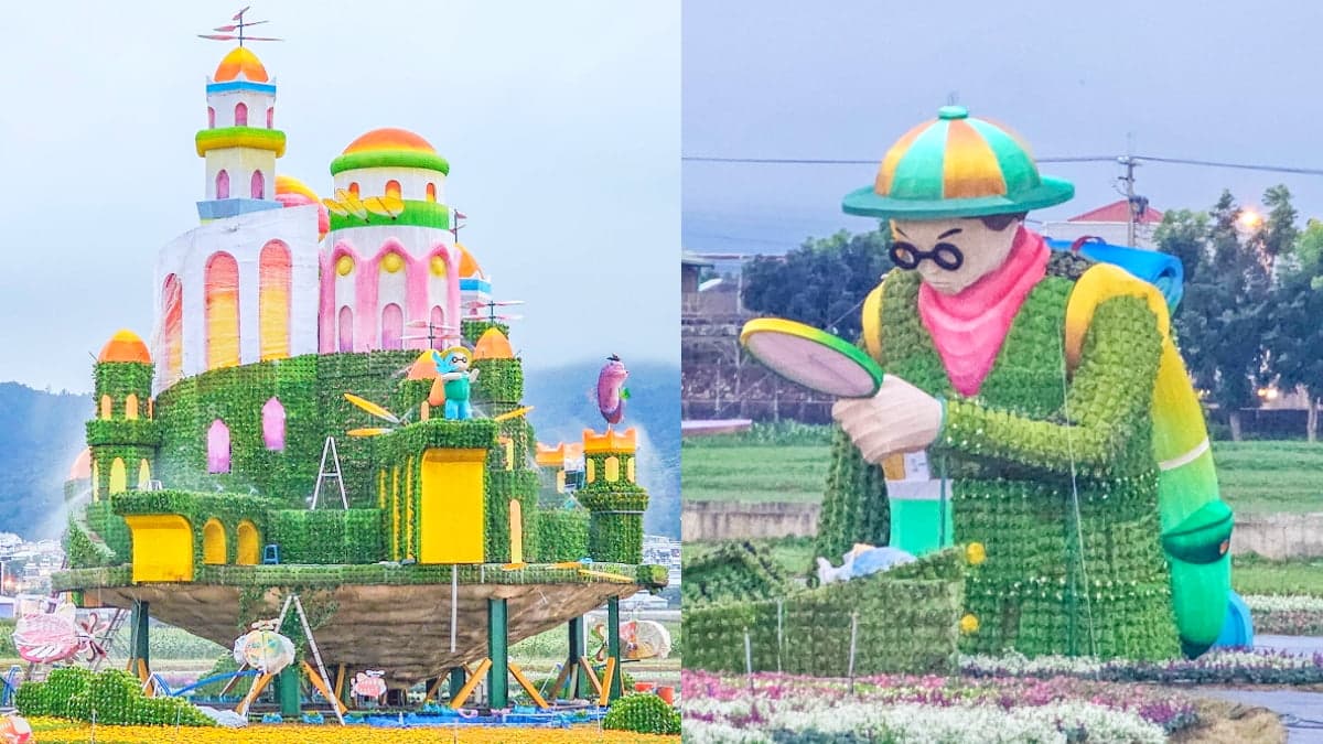 16米高「空中花花城堡」在台中!20萬株花海、大型巨人搶先看,逛小農市集