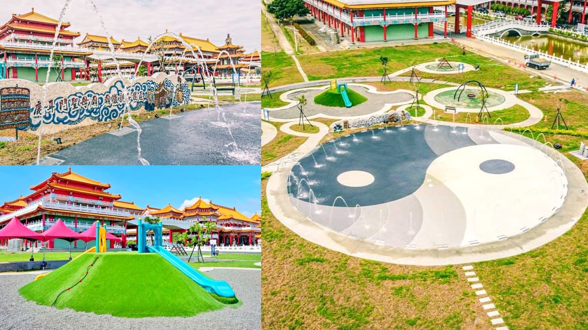 媽祖廟內「千坪親水公園」開放了!太極噴水池超消暑,溜滑梯、攀岩繩免費玩