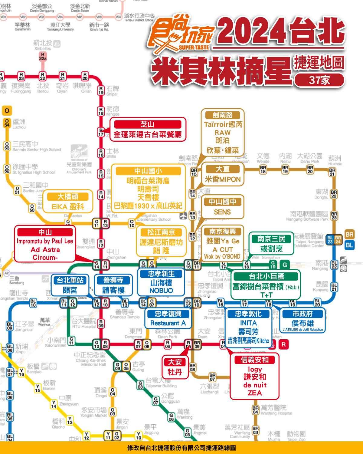 《2024米其林指南》台北捷運地圖!37家星級餐廳名單曝,「這間」竟意外掉榜 《2024米其林指南》台北捷運地圖!37家星級餐廳名單曝,「這間」竟意外掉榜