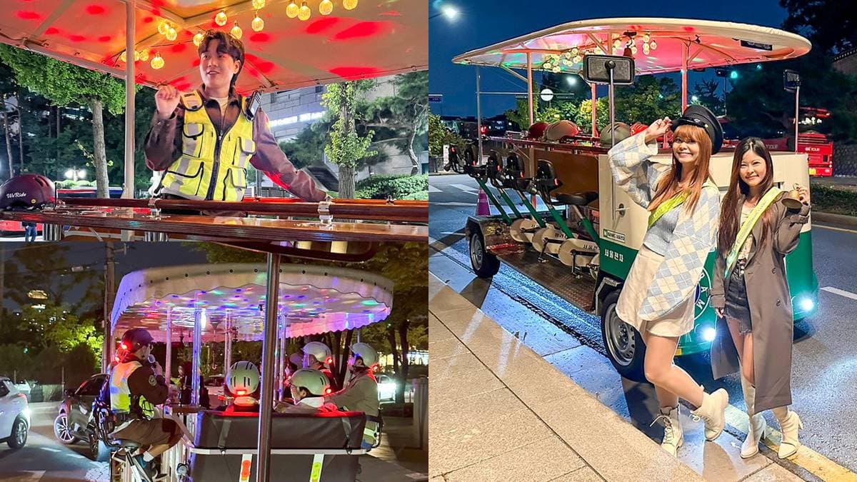首爾最潮觀光電車!腳踩「多人腳踏車」夜遊市中心,還有超帥歐巴導遊相陪