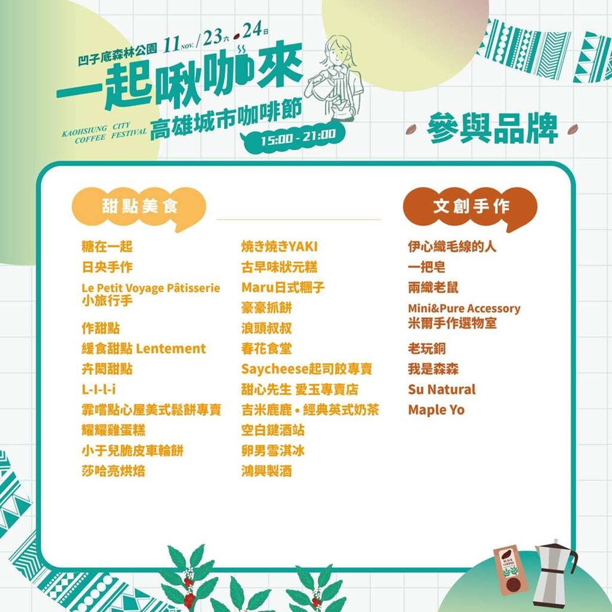 首屆「高雄城市咖啡節」本週登場!2日快閃市集,60家人氣咖啡、甜點進駐 首屆「高雄城市咖啡節」本週登場!2日快閃市集,60家人氣咖啡、甜點進駐