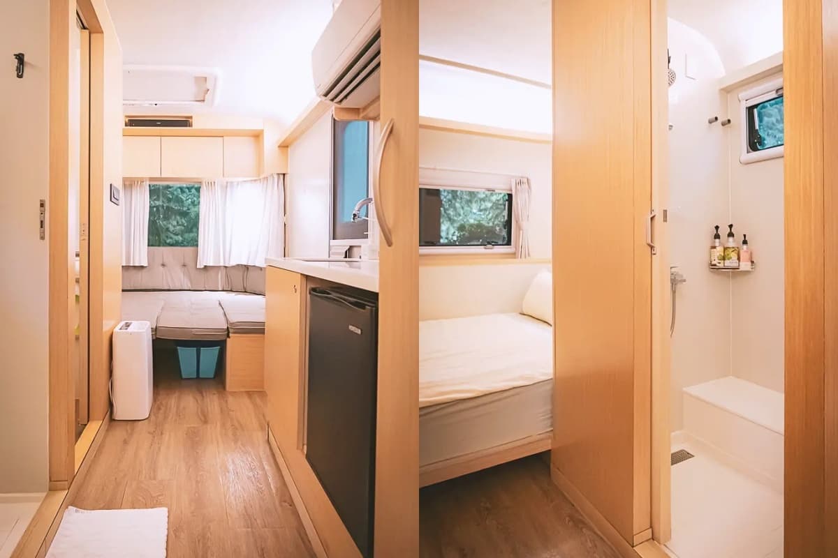 免裝備、媲美住飯店!懶人露營、豪華露營車TOP10推薦,票選最愛抽住宿券 自然捲北歐風格旅店露營車內有私人衛浴,環境舒適就像是住飯店。