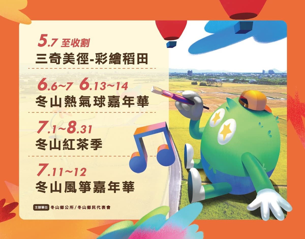 「宜蘭熱氣球嘉年華」6月回歸!搭乘熱氣球升空看美景,彩繪稻田也要拍 「宜蘭熱氣球嘉年華」6月回歸!搭乘熱氣球升空看美景,彩繪稻田也要拍