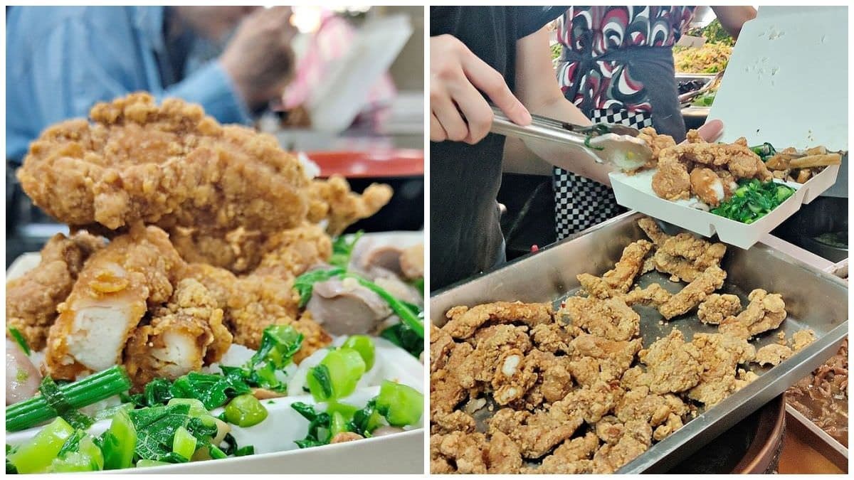 城中市場排隊王!現炸無骨「小雞飯」堆成小山,110元自選四菜還送熱湯