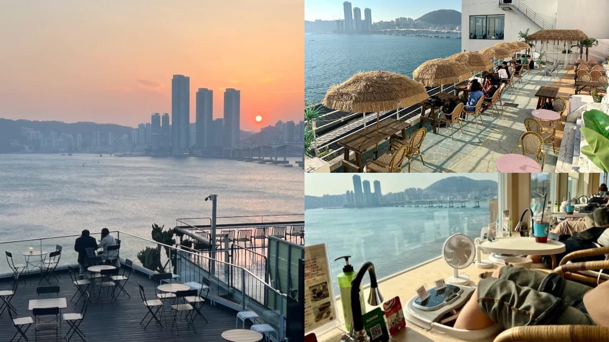 釜山版聖多里尼!白淺灘海景咖啡攻略,邊泡腳邊看海、茅草屋南洋度假風