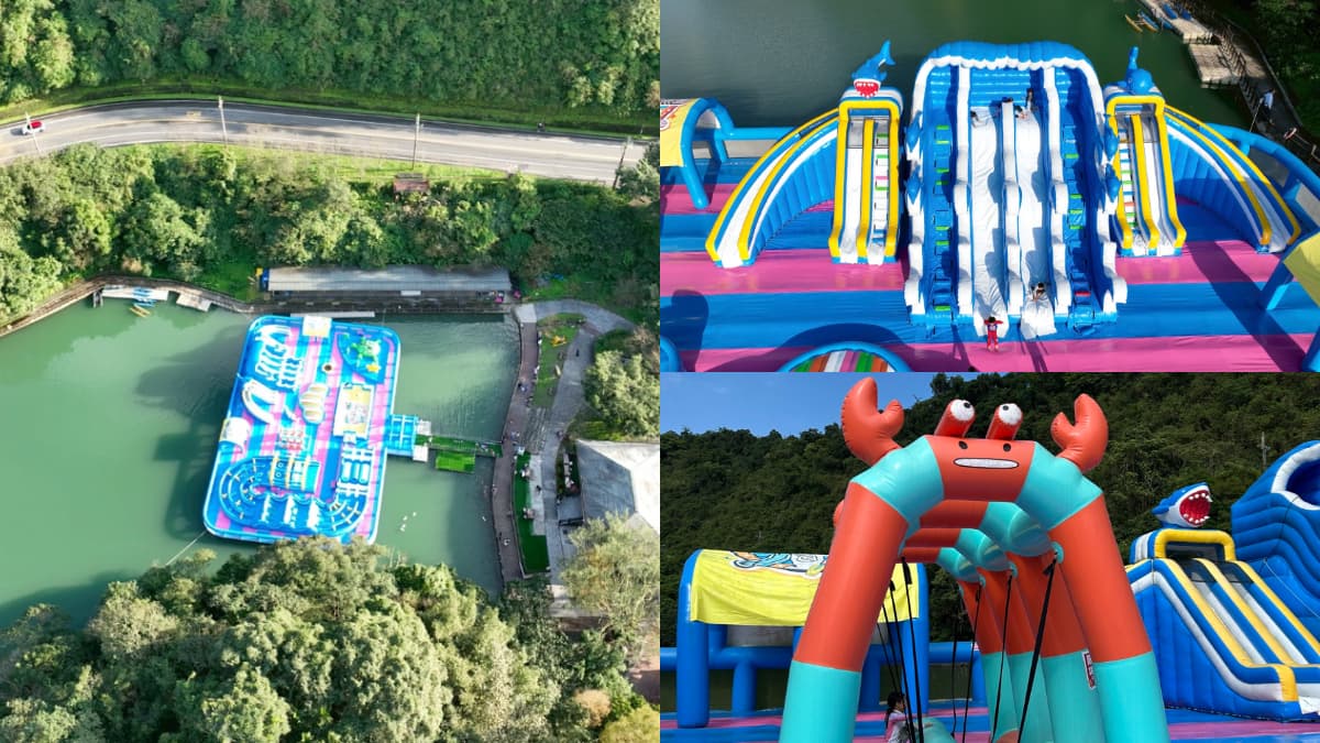 全台首座環湖充氣城堡!長埤湖打造300坪水上氣墊樂園,50元入園賞湖景步道