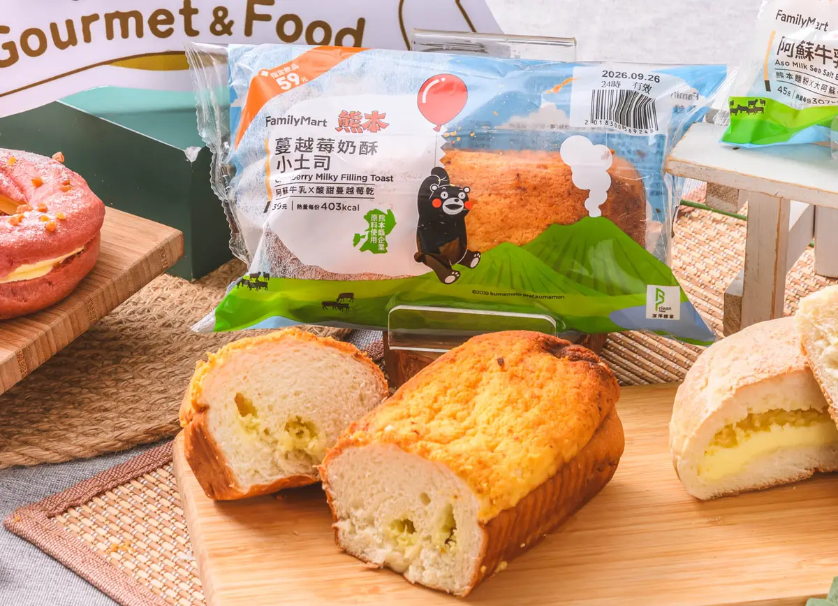 熊本熊粉絲快衝！全家開賣６款熊本聯名美食，阿蘇牛乳麵包、柑橘泡芙必吃