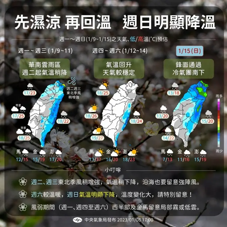 入夜後轉濕涼！今、明愈晚降雨機率愈高，週日變天恐「寒流」報到