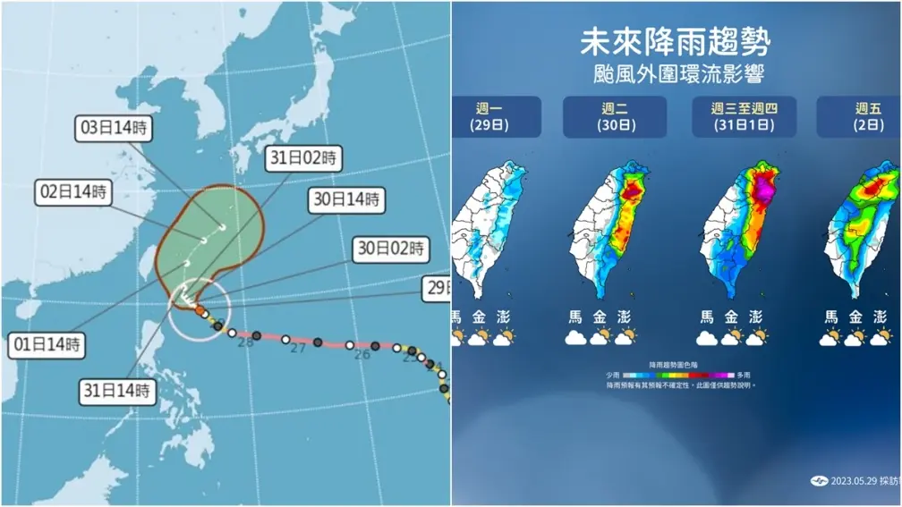 瑪娃來了!氣象局今晚20:30發布海上颱風警報,1圖看本週降雨分布