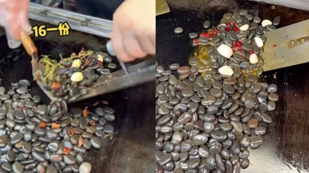 夜市竟然賣「爆炒鵝卵石」！只加調味料沒其他食材，網友驚：誤吞就進醫院了
