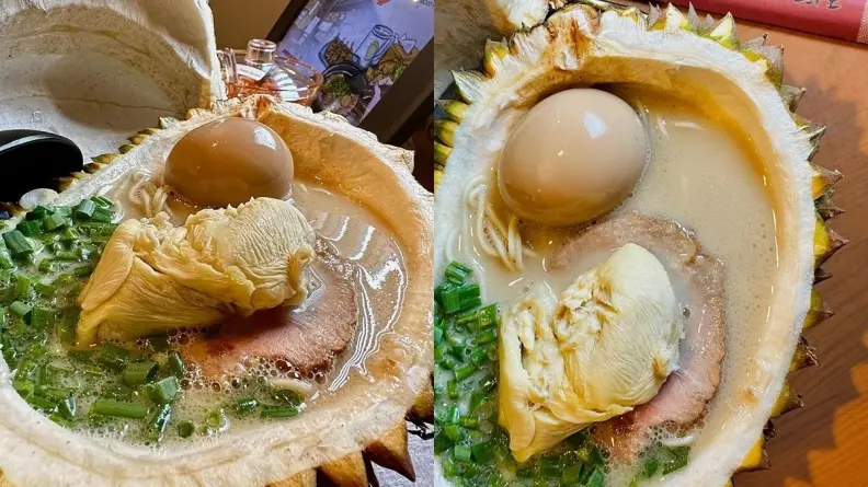 畫面好衝擊！日料餐廳推「榴槤拉麵」，大塊果肉搭豚骨湯頭整顆端上桌