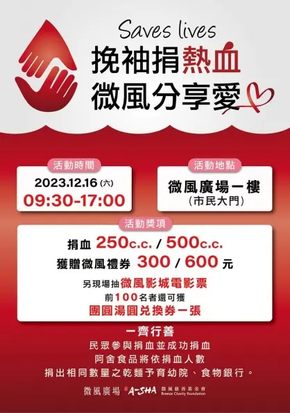 捐血送百貨禮券+名店料理!台北百貨推1日快閃活動,加碼抽電影票 捐血送百貨禮券+名店料理!台北百貨推1日快閃活動,加碼抽電影票