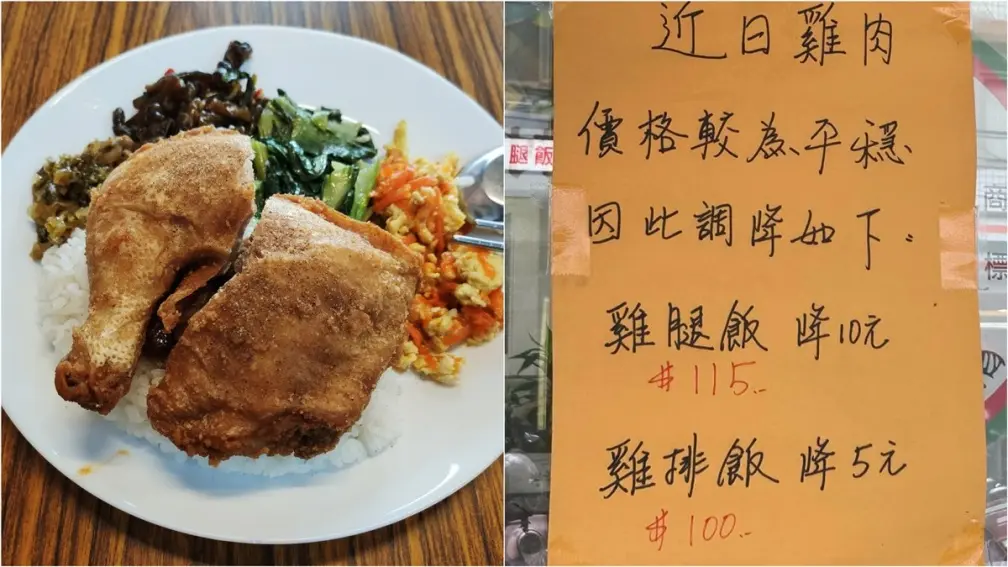 吸引9000人狂讚！便當店雞腿飯、雞排飯降價10元、５元，超佛心原因曝光