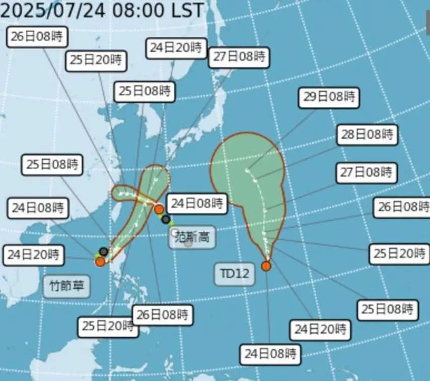恐三颱共舞！范斯高、竹節草颱風路徑有機會登陸台灣，降雨熱區曝光