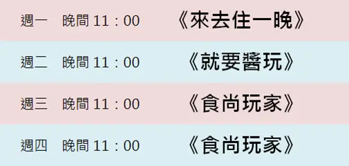 《食尚玩家》播出時間異動！週一到週四晚間11：00 看完笑著去睡覺剛剛好〜