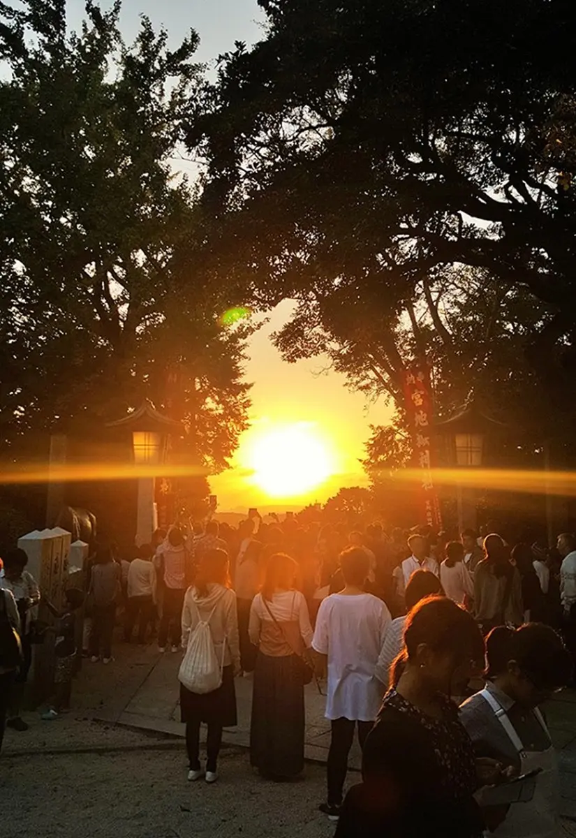 IG必收奇景！夕陽巨大化「降落路中央」，絕美神社光之道一年僅出現兩次