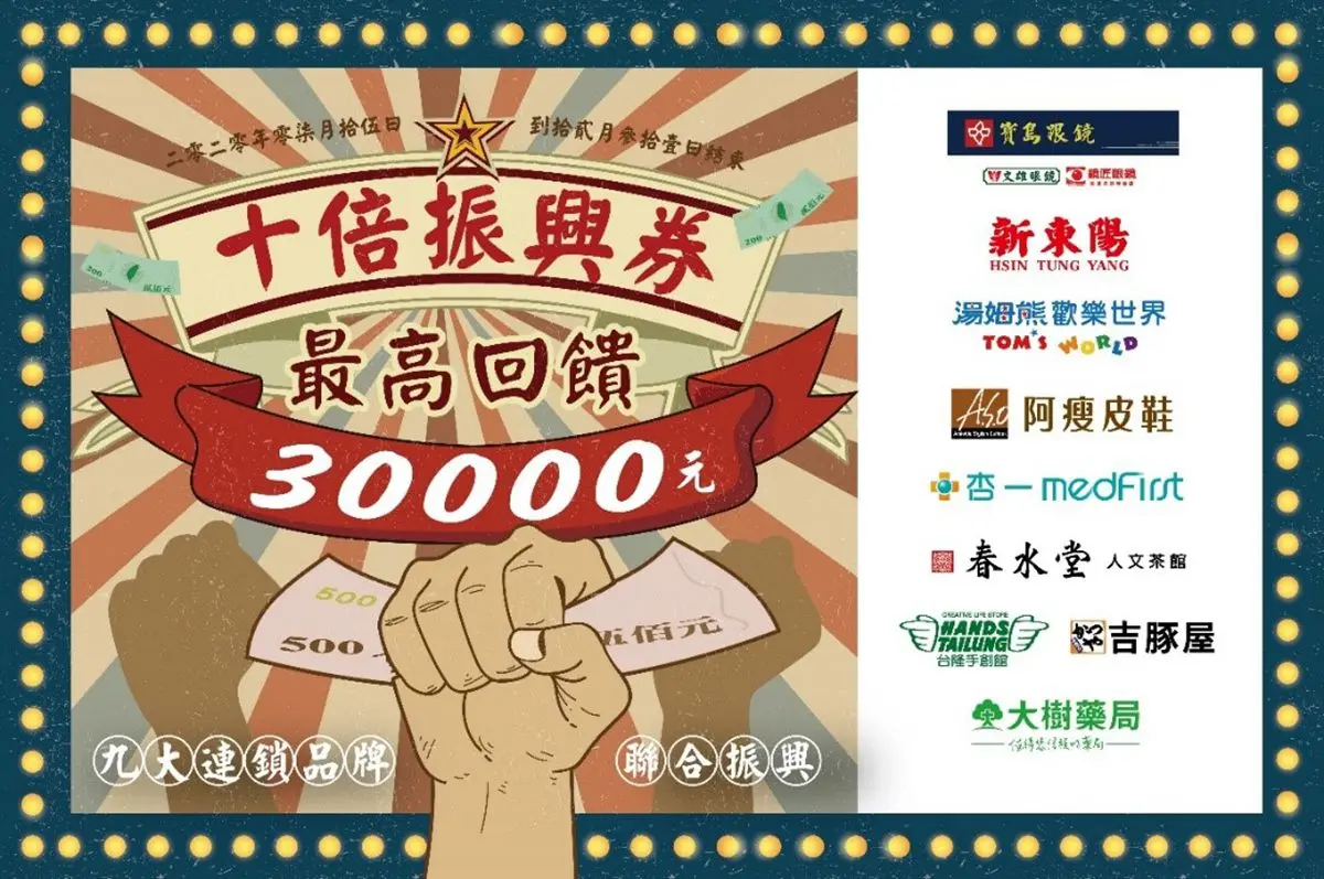 寶島眼鏡攜手本土品牌，九強聯手破天荒推「十倍振興券」！串聯全民生活圈滿足全家購物樂，總價值超過30000元