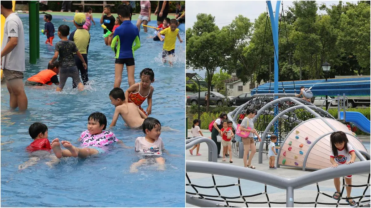 免費玩水囉!竹崎親水公園重新開放,小孩瘋玩鯨魚溜滑梯、大沙坑