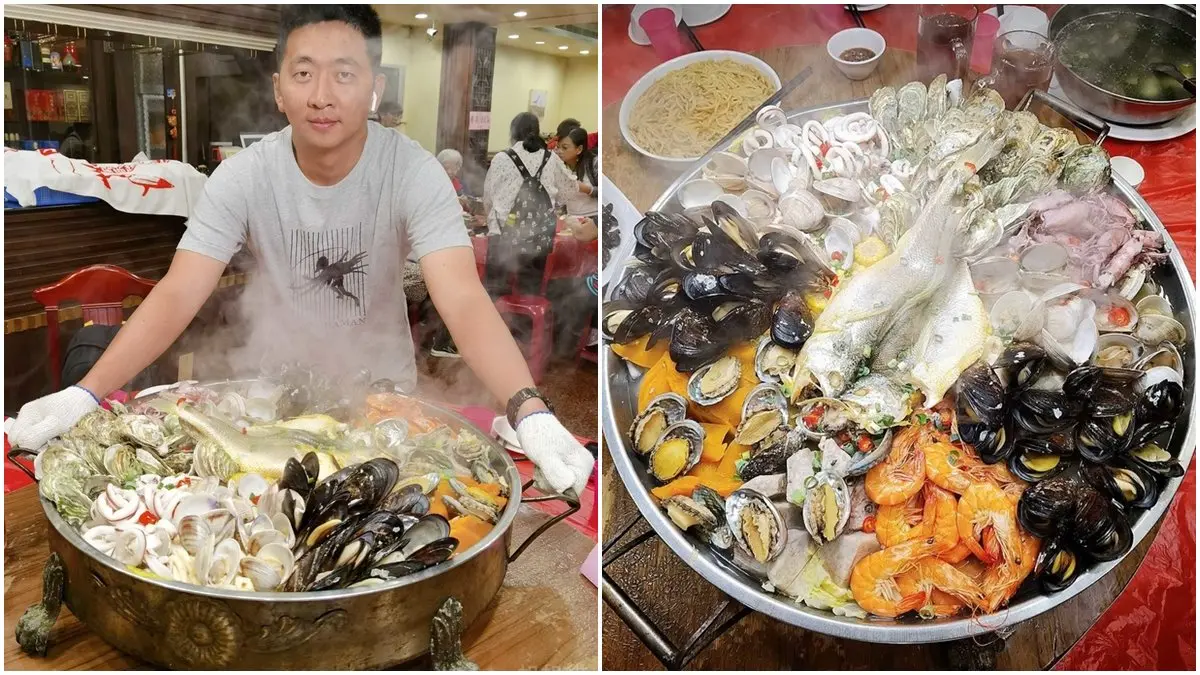 比臉盆還大!超浮誇「痛風鍋」塞滿10種海鮮,生蠔、鮑魚、牛奶貝樣樣肥美鮮甜
