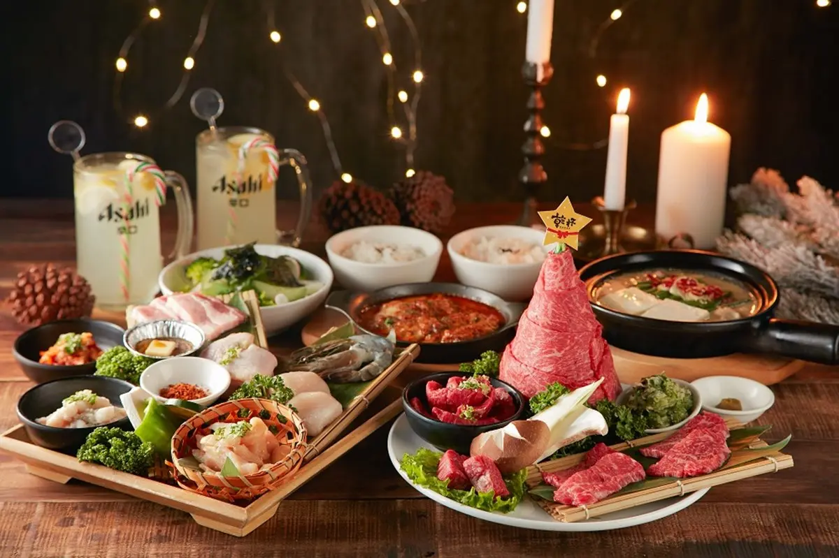 乾杯桃園二號店開幕！期間限定「耶誕樹燒肉」超澎派，爽嗑３種和牛＋海陸拼盤