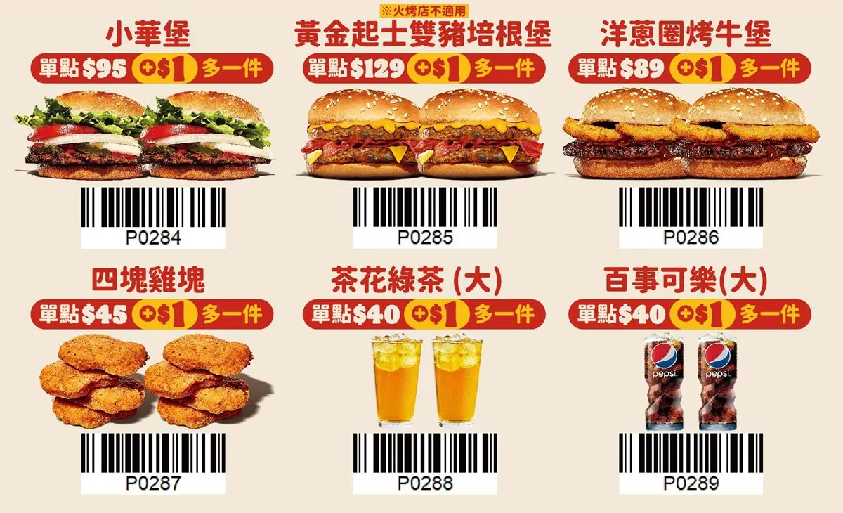 只有５天快搶！漢堡王６大品項「加１元多１件」，最高現省128元爽吃漢堡