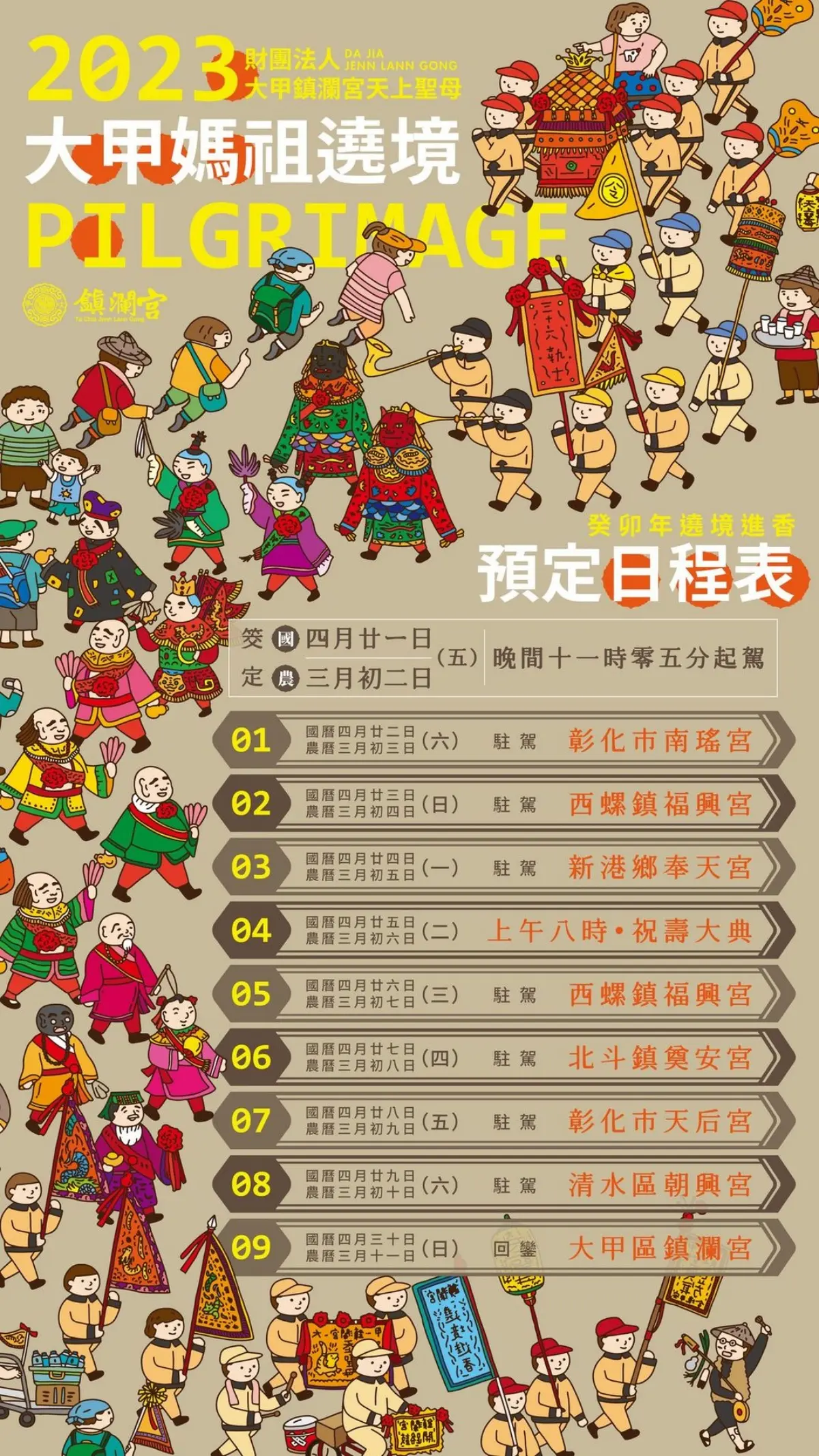 「2023大甲媽祖遶境」走起！１張圖搞懂９天８夜行程，加碼11禁忌一次看
