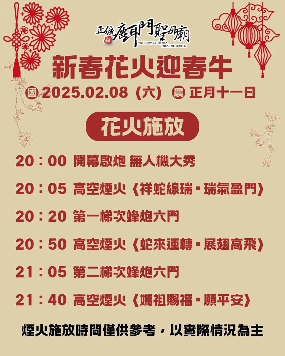 「2025台南鹿耳門聖母廟煙火秀」本週登場！網友狂讚此生必看，當天還有夜市