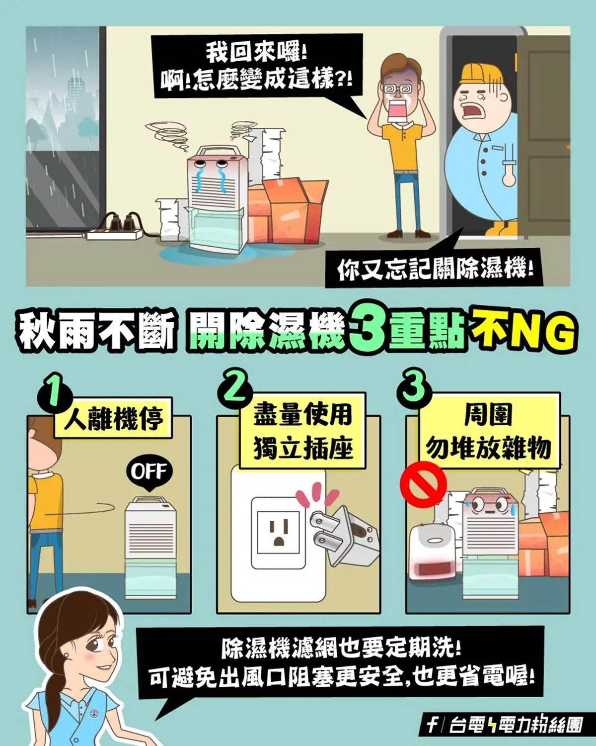 除濕機可以一直開嗎?台電曝「3大操作禁忌」,做錯恐起火釀災 除濕機可以一直開嗎?台電曝「3大操作禁忌」,做錯恐起火釀災