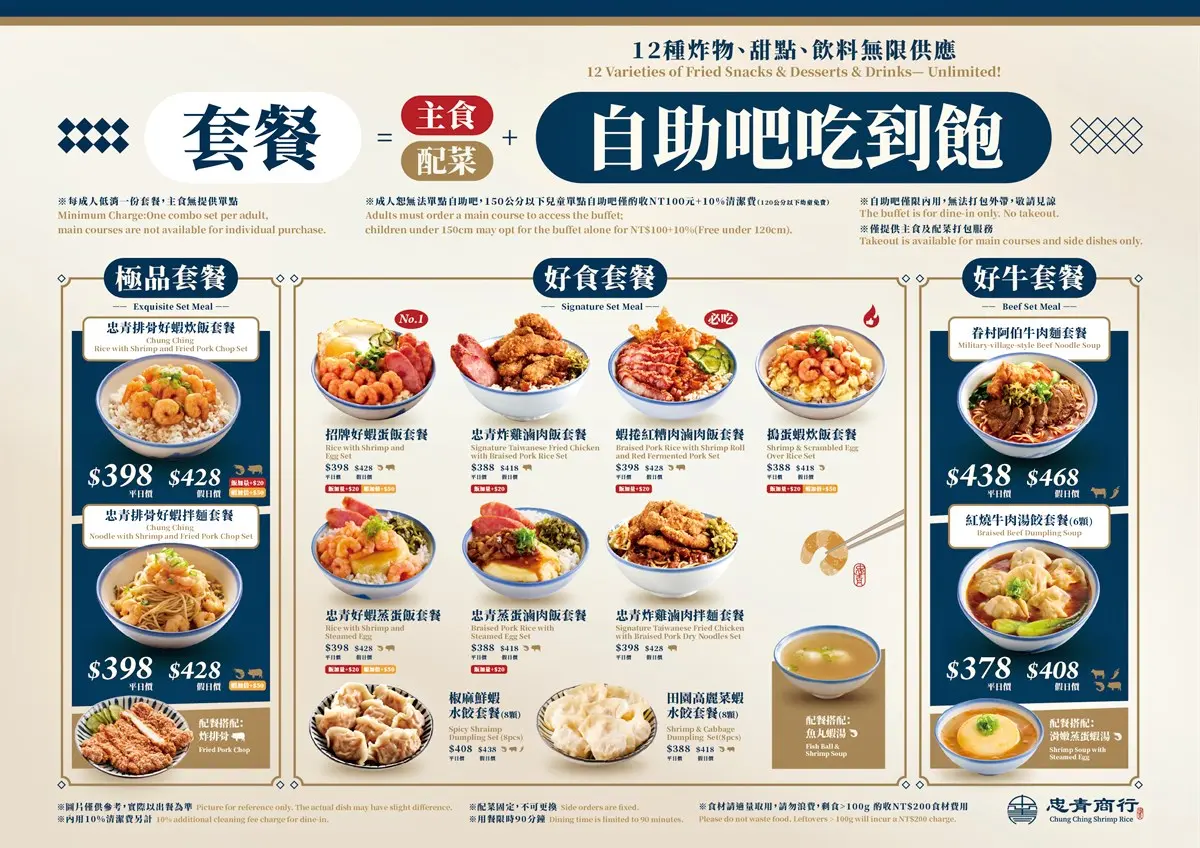 378元主餐+自助吧吃到飽!12款炸物、甜湯、鹼水粽無限吃,必嗑爆量蝦仁飯 378元主餐+自助吧吃到飽!12款炸物、甜湯、鹼水粽無限吃,必嗑爆量蝦仁飯