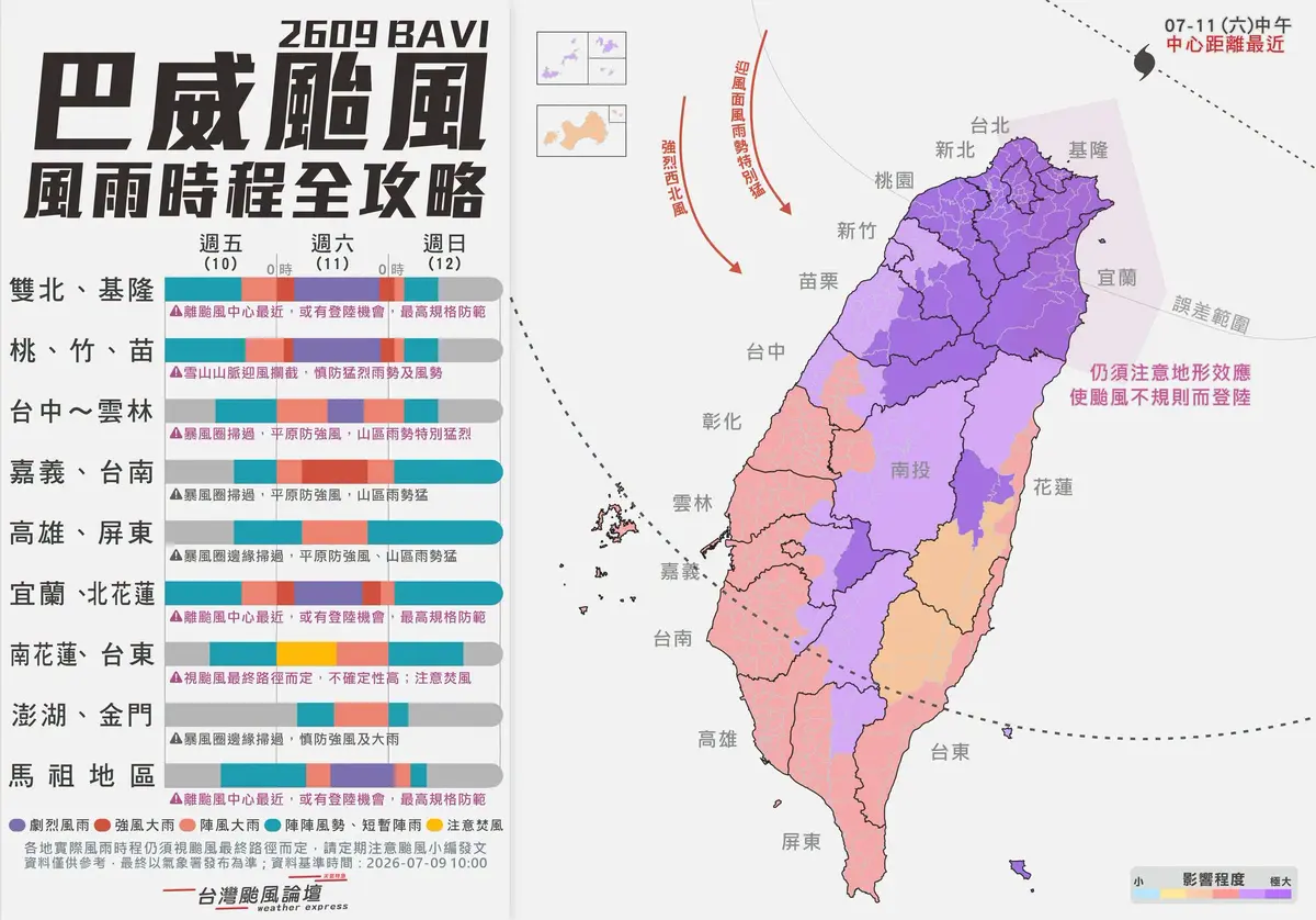 明天停班停課最新通知!「北北基等12縣市」宣布颱風假,全台風雨時程一覽 明天停班停課最新通知!「北北基等12縣市」宣布颱風假,全台風雨時程一覽